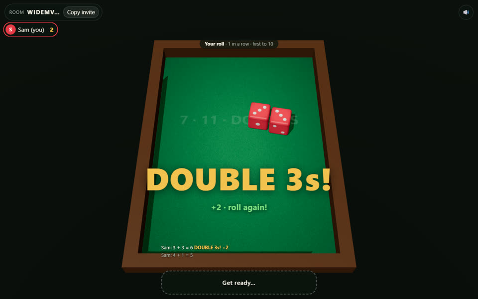 7, 11, Doubles: two 3D dice on the table