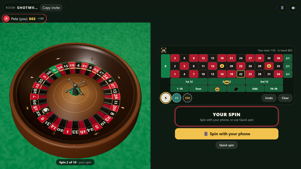 Roulette: the wheel beside the betting table